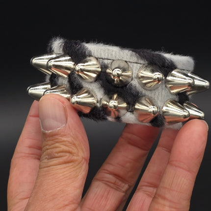 BC112UK77 LEOPARD TWO ROW FUZZY LEOPARD UK77  STUDDED BRACELET CUFF