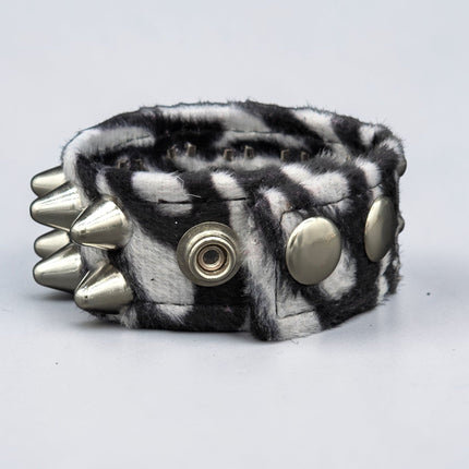 BC112UK77 LEOPARD TWO ROW FUZZY LEOPARD UK77  STUDDED BRACELET CUFF
