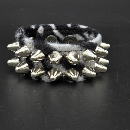BC112UK77 LEOPARD TWO ROW FUZZY LEOPARD UK77  STUDDED BRACELET CUFF