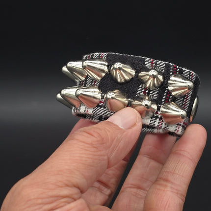 BC112UK-PD  PLAID 2 ROW UK77 STUDDED BRACELET CUFF