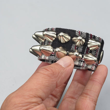 BC112UK-PD  PLAID 2 ROW UK77 STUDDED BRACELET CUFF