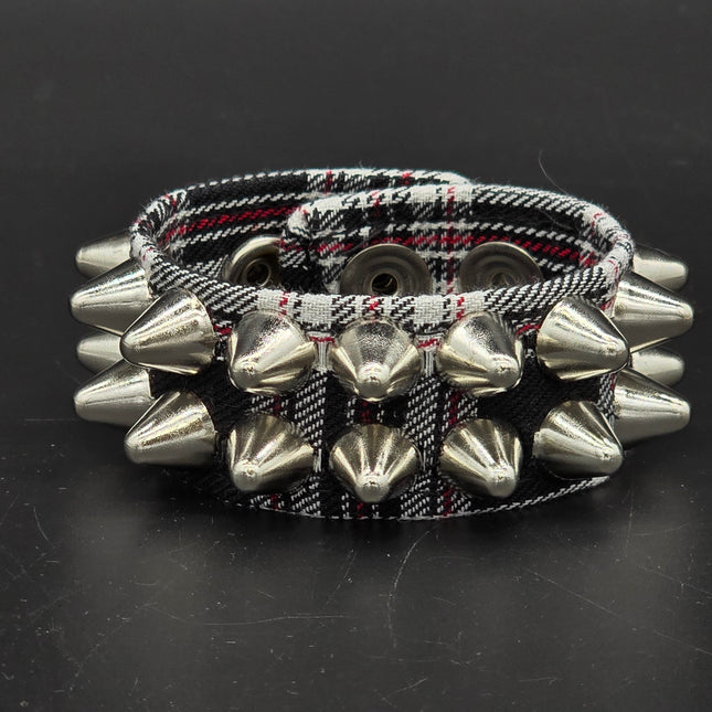 BC112UK-PD  PLAID 2 ROW UK77 STUDDED BRACELET CUFF