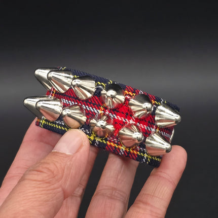 BC112UK-PD  PLAID 2 ROW UK77 STUDDED BRACELET CUFF