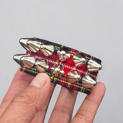 BC112UK-PD  PLAID 2 ROW UK77 STUDDED BRACELET CUFF