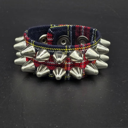 BC112UK-PD  PLAID 2 ROW UK77 STUDDED BRACELET CUFF