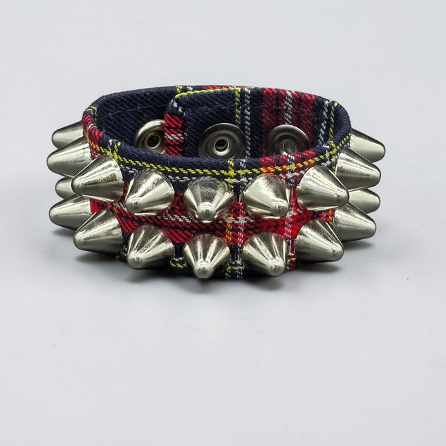 BC112UK-PD  PLAID 2 ROW UK77 STUDDED BRACELET CUFF