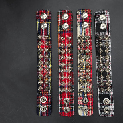 BC112UK-PD  PLAID 2 ROW UK77 STUDDED BRACELET CUFF