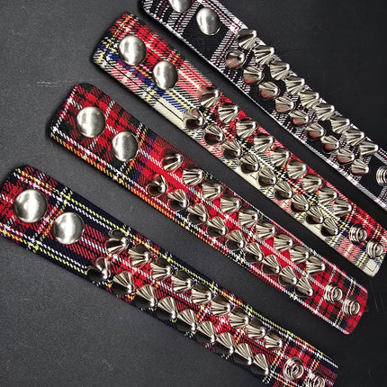 BC112UK-PD  PLAID 2 ROW UK77 STUDDED BRACELET CUFF