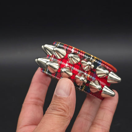 BC112UK-PD  PLAID 2 ROW UK77 STUDDED BRACELET CUFF