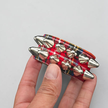 BC112UK-PD  PLAID 2 ROW UK77 STUDDED BRACELET CUFF