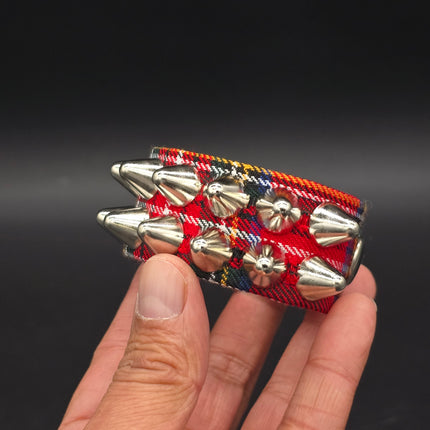 BC112UK-PD  PLAID 2 ROW UK77 STUDDED BRACELET CUFF