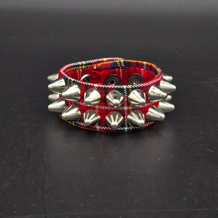 BC112UK-PD  PLAID 2 ROW UK77 STUDDED BRACELET CUFF