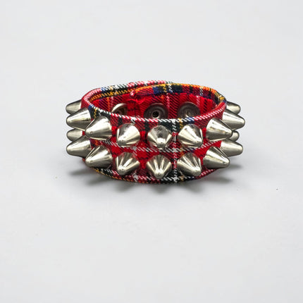 BC112UK-PD  PLAID 2 ROW UK77 STUDDED BRACELET CUFF