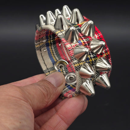BC112UK-PD  PLAID 2 ROW UK77 STUDDED BRACELET CUFF