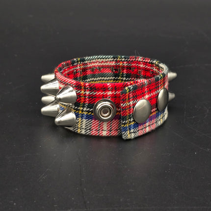 BC112UK-PD  PLAID 2 ROW UK77 STUDDED BRACELET CUFF