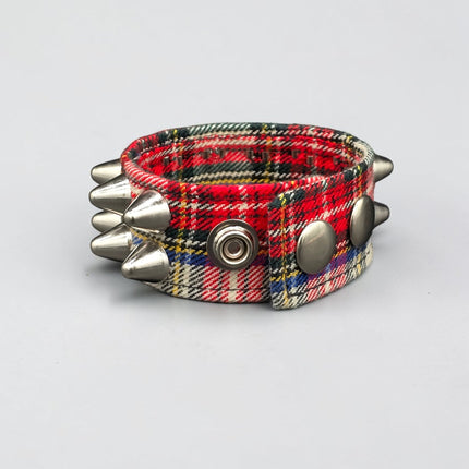 BC112UK-PD  PLAID 2 ROW UK77 STUDDED BRACELET CUFF