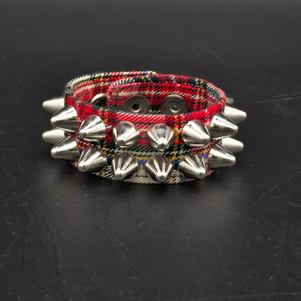 BC112UK-PD  PLAID 2 ROW UK77 STUDDED BRACELET CUFF