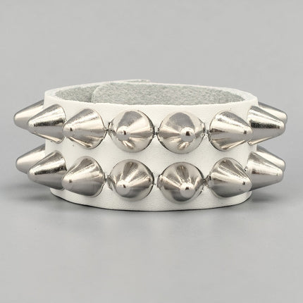 WHITE LEATHER 1/2" UK77 TALL CONE  STUD STUD BRACELET