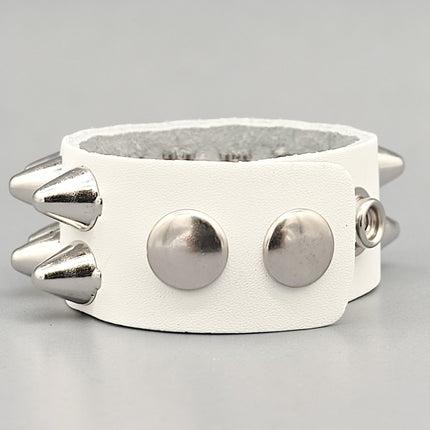 WHITE LEATHER 1/2" UK77 TALL CONE  STUD STUD BRACELET