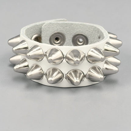 WHITE LEATHER 1/2" UK77 TALL CONE  STUD STUD BRACELET