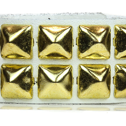 BC112WHT 2 ROW 1/2" BLACK PYRAMID STUD WHITE LEATHER BRACELET