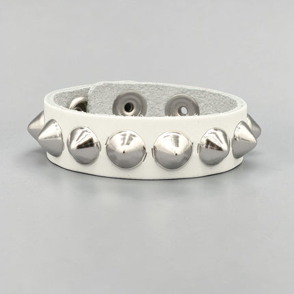 WHITE LEATHER 1/2" CONICAL STUD STUD BRACELET