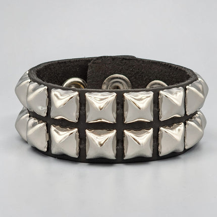 BC112 2 ROW 1/2" PYRAMID SNAP BRACELET GENUINE LEATHER