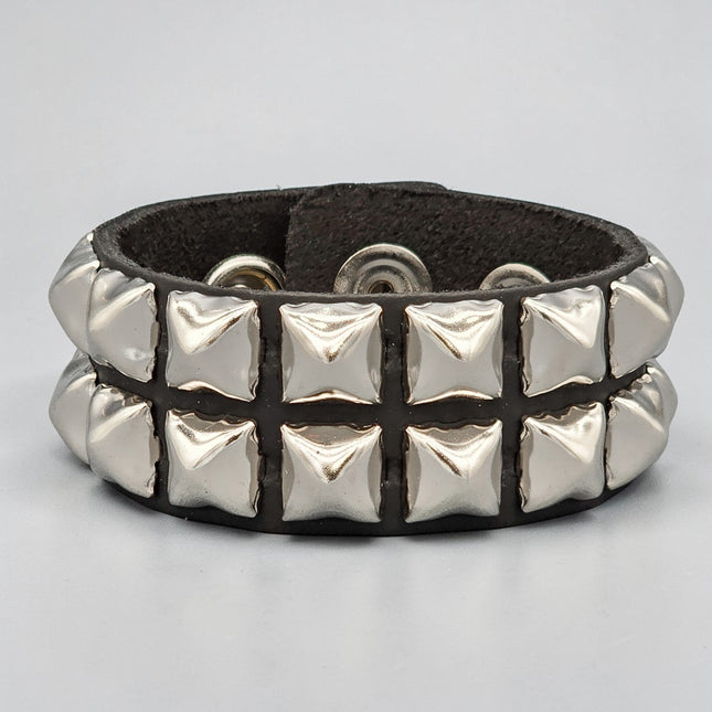 BC112 2 ROW 1/2" PYRAMID SNAP BRACELET GENUINE LEATHER