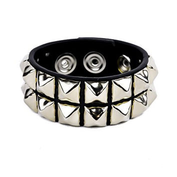 BC112MET 2 ROW 1/2" PYRAMID STUD SNAP BRACELET