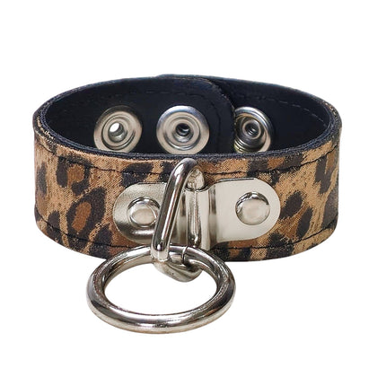 BC113CHEETAH GENUINE LEATHER LEOPARD BONDAGE CUFF SNAPPED BRACELET