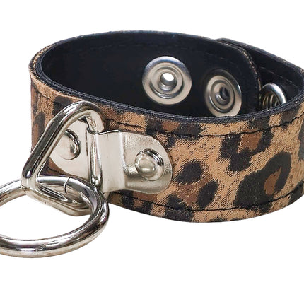 BC113CHEETAH GENUINE LEATHER LEOPARD BONDAGE CUFF SNAPPED BRACELET