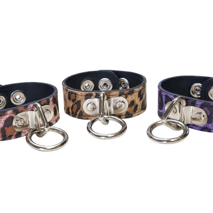 BC113CHEETAH GENUINE LEATHER LEOPARD BONDAGE CUFF SNAPPED BRACELET