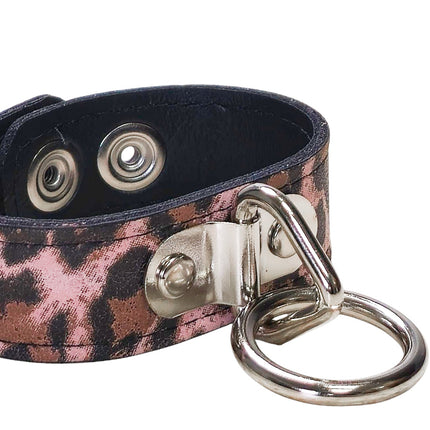 BC113CHEETAH GENUINE LEATHER LEOPARD BONDAGE CUFF SNAPPED BRACELET