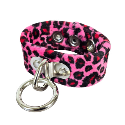 BC113L FUZZY LEOPARD BONDAGE BRACELET CUFF