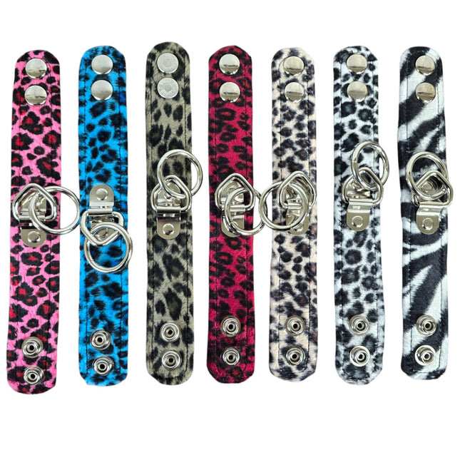 BC113L FUZZY LEOPARD BONDAGE BRACELET CUFF