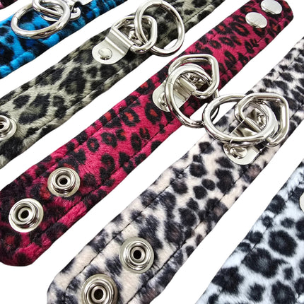 BC113L FUZZY LEOPARD BONDAGE BRACELET CUFF
