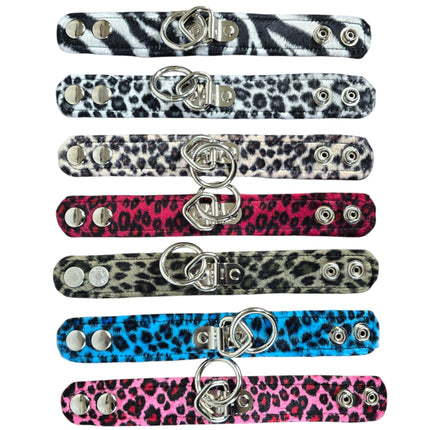 BC113L FUZZY LEOPARD BONDAGE BRACELET CUFF