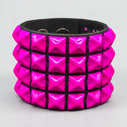 BC122 4 ROW 1/2" PYRAMIDS STUDDED SNAP BRACELET