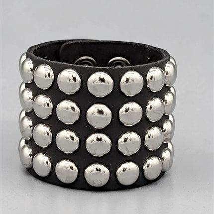 BC122RND FOUR  ROW LARGE ROUND  STUD SHORT GAUNTLET BRACELET LEATHER