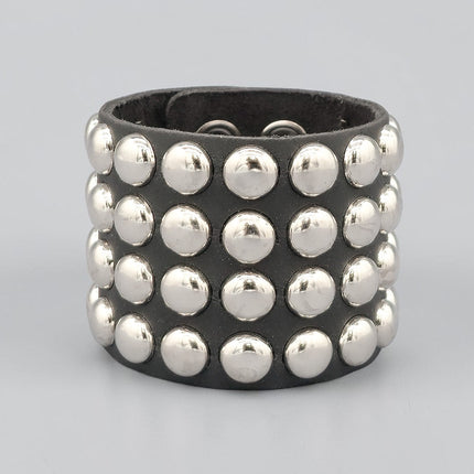 BC122RND FOUR  ROW LARGE ROUND  STUD SHORT GAUNTLET BRACELET LEATHER