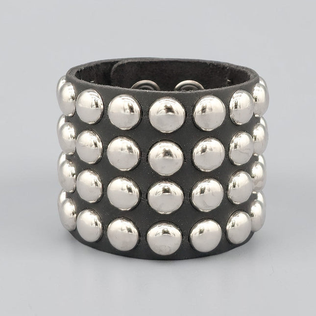 BC122RND FOUR  ROW LARGE ROUND  STUD SHORT GAUNTLET BRACELET LEATHER