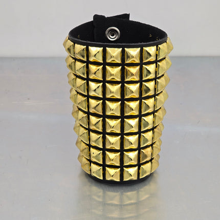BC127-8 5" WIDE 8 ROW PYRAMID STUD SNAP BRACELET