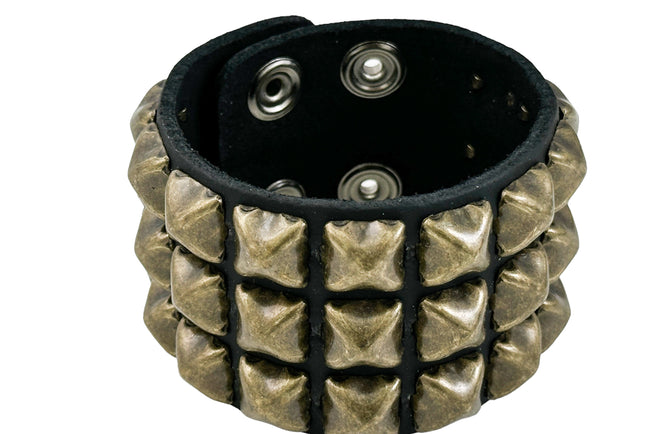BA127 ANTIQUE 2 ROW  PYRAMID STUD BRACELET LEATHER