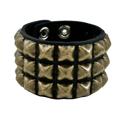 ANTIQUE SILVER PYRAMID STUDDED LEATHER  SNAP BRACELET