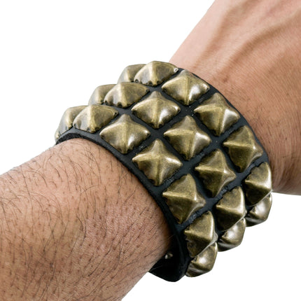 BA127 ANTIQUE 2 ROW  PYRAMID STUD BRACELET LEATHER