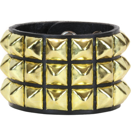 BC127 3 ROW 1/2" PYRAMID STUD SNAP BRACELET
