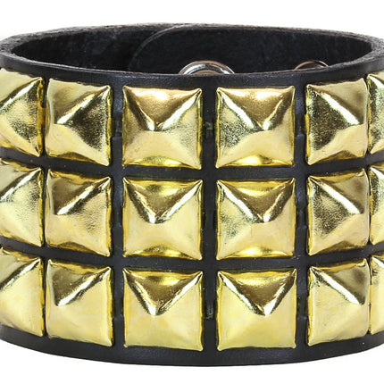 BC127 3 ROW 1/2" PYRAMID STUD SNAP BRACELET
