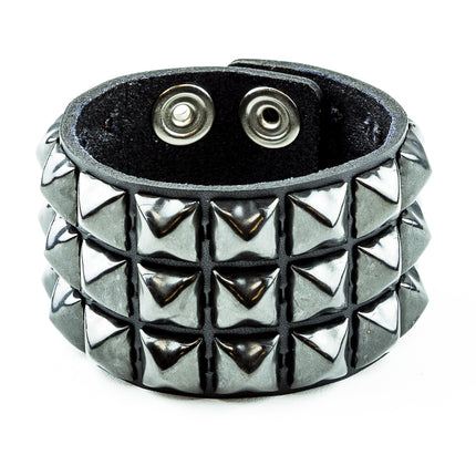 BC127 3 ROW 1/2" PYRAMID STUD SNAP BRACELET