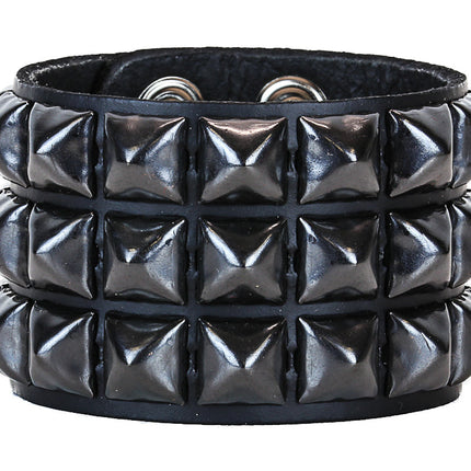 BC127 3 ROW 1/2" PYRAMID STUD SNAP BRACELET