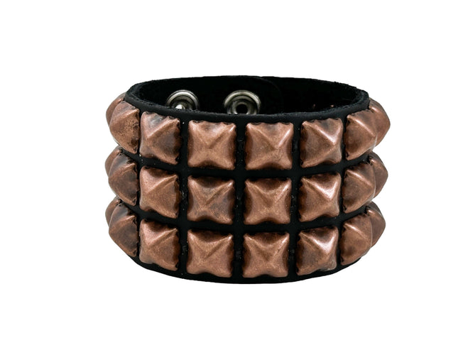 BA127 ANTIQUE 2 ROW  PYRAMID STUD BRACELET LEATHER